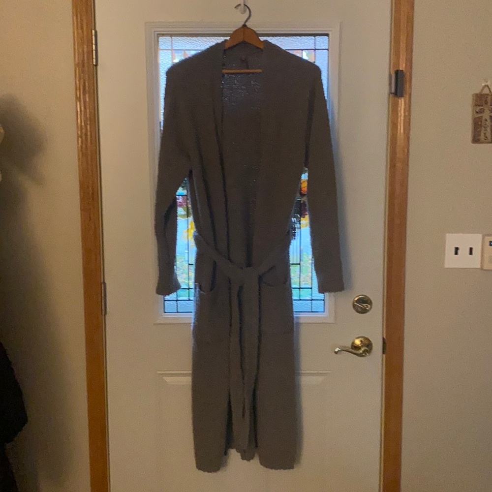 Skims Brand Cozy Knit Bathrobe (Color: Smoke)
